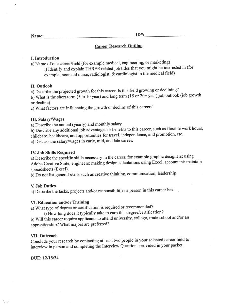 Career Research Outline